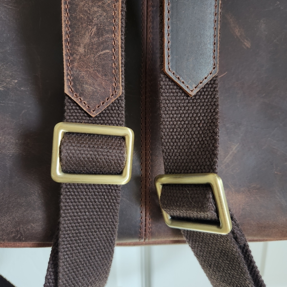 Leather Backpack Tote in Distressed Brown - Picture 5 of 16